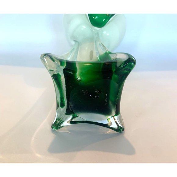 Vintage Jack In The Pulpit Green and White 9 In Italy Art Glass Hand Blown Vase - Picture 9 of 9